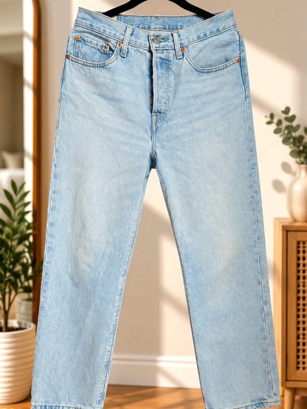 Levi's Premium 501 Womens 27 Light Wash Blue Straight Leg Button Fly Jeans